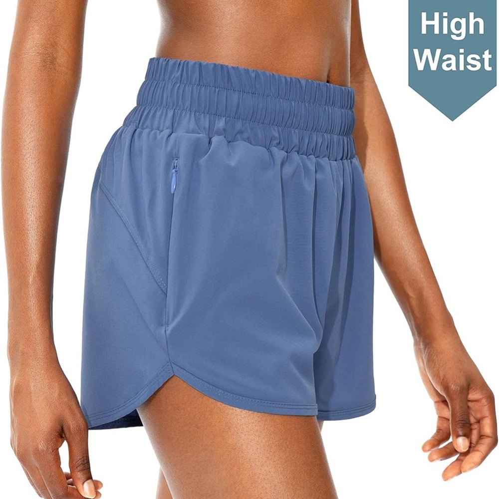 SANTINY Women's Running Shorts with Zip Pockets with liner-M  Dusty blue